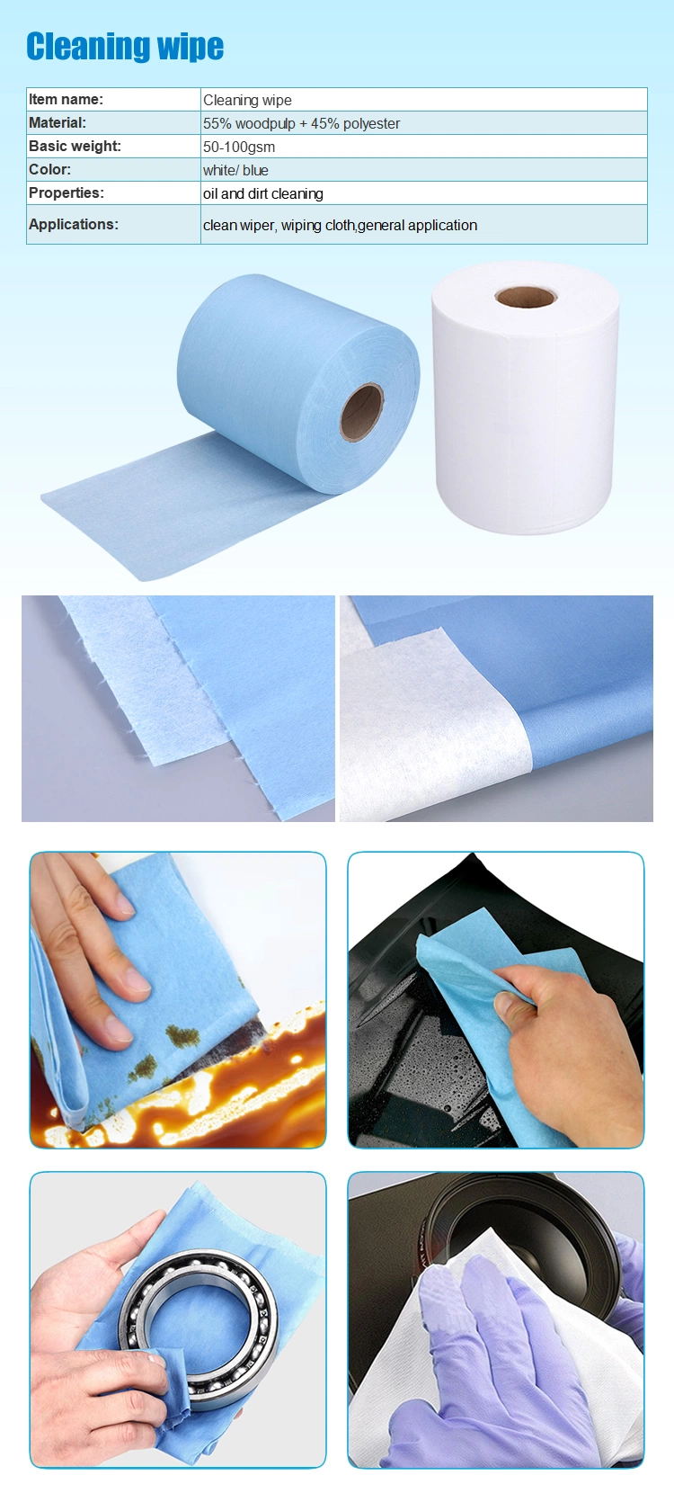 Customized Multi-Function White Color Embossed Meltblown Clean Wipe Industrial Wipes